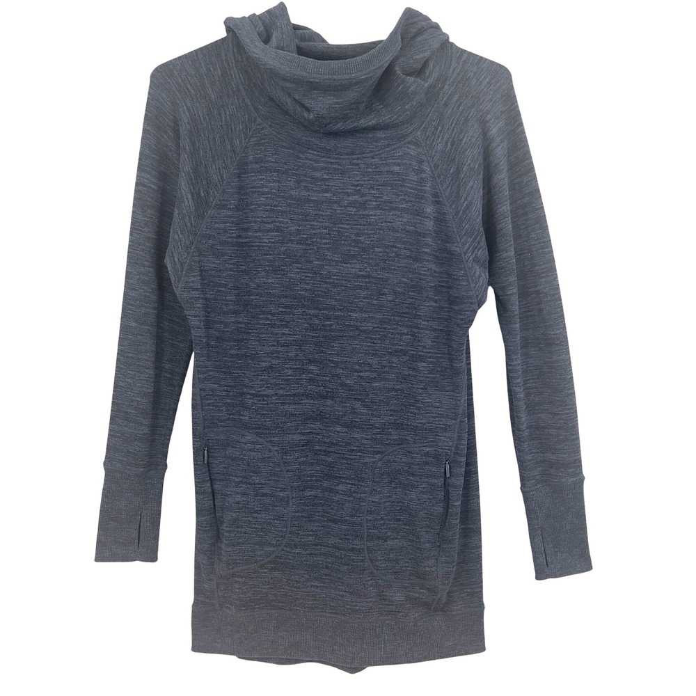 Athleta Womens Tunic Hoodie TopGray Space Dye Cowl Neck Thumbhole Pockets‎ M